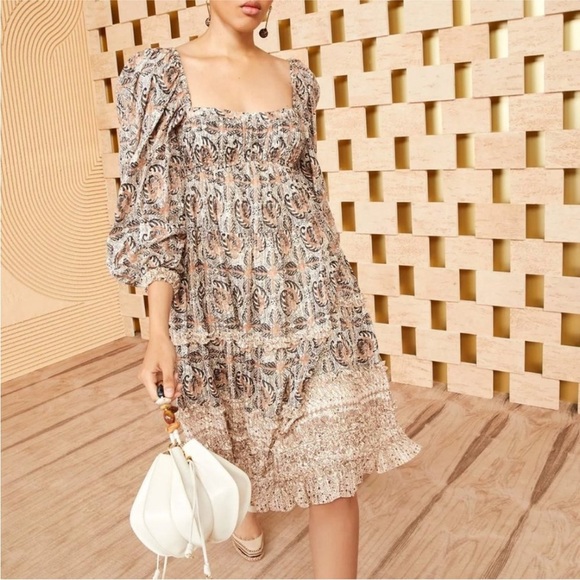 Ulla Johnson Dresses & Skirts - ULLA JOHNSON Aina Midi Dress Neutral Yarrow Size 4 Small Ruffle Puff Sleeves